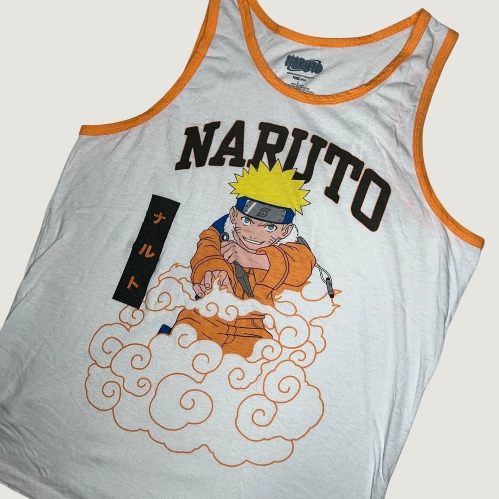 Naruto Shippuden Graphic Tank Top Mens Large White Orange Ringer Anime Viz Media - Picture 2 of 7